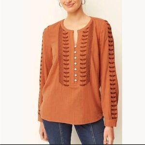 PureJill Top Women XL Embroidered Button Front Cotton Gauze Boho Western